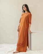 Rust Embroidered Full Sleeve's (3-piece) outfit