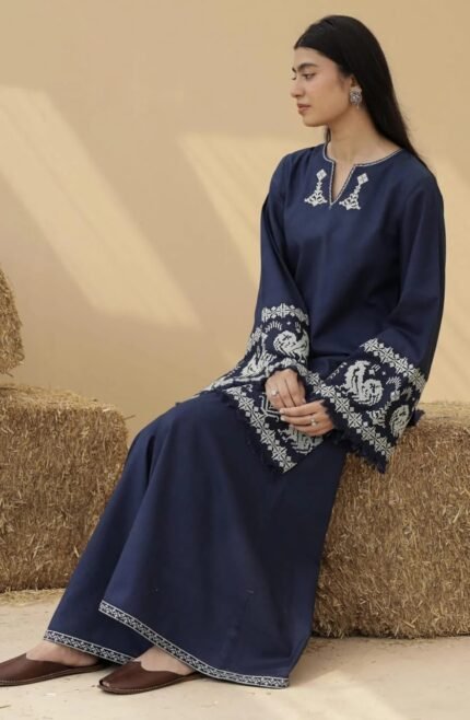 Blue Outfit With Chiffon Dupatta