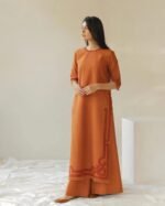 Rust Embroidered Full Sleeve's (3-piece) outfit